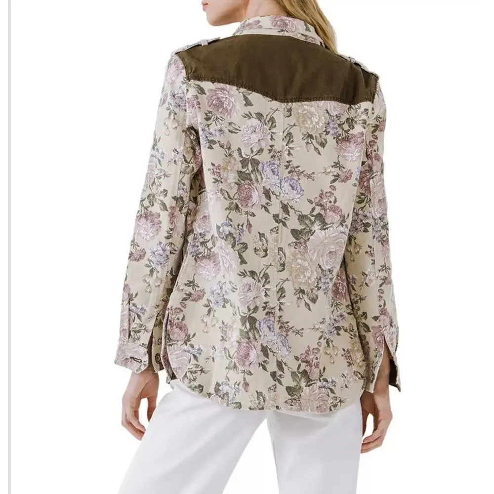 Anthropologie English Roses Woman  Floral Studded Denim Jacket, Size Med…